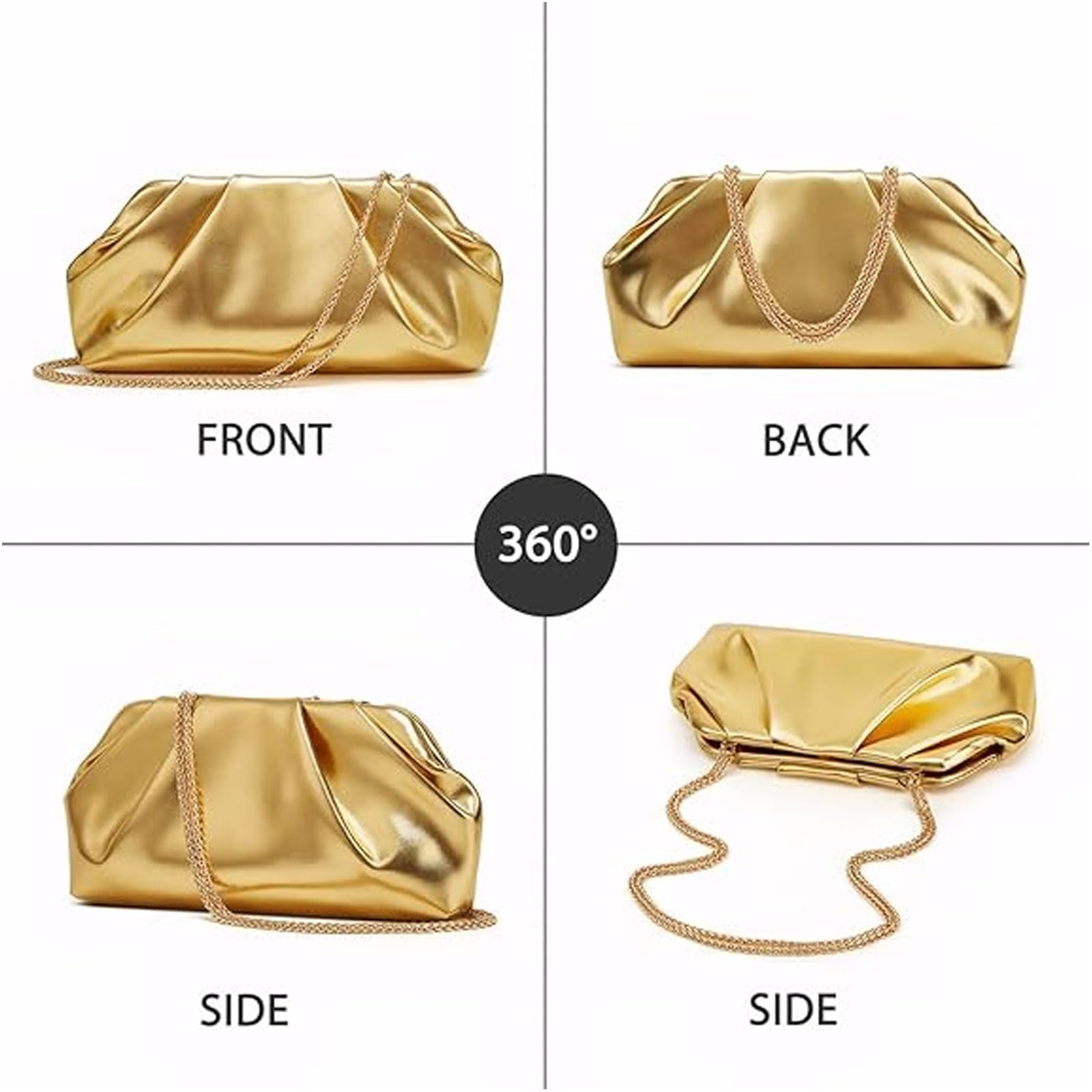 Clutch for Women, Vegan Leather Evening Purse, Soft Pleated PU Clutch Bag for Proms Parties