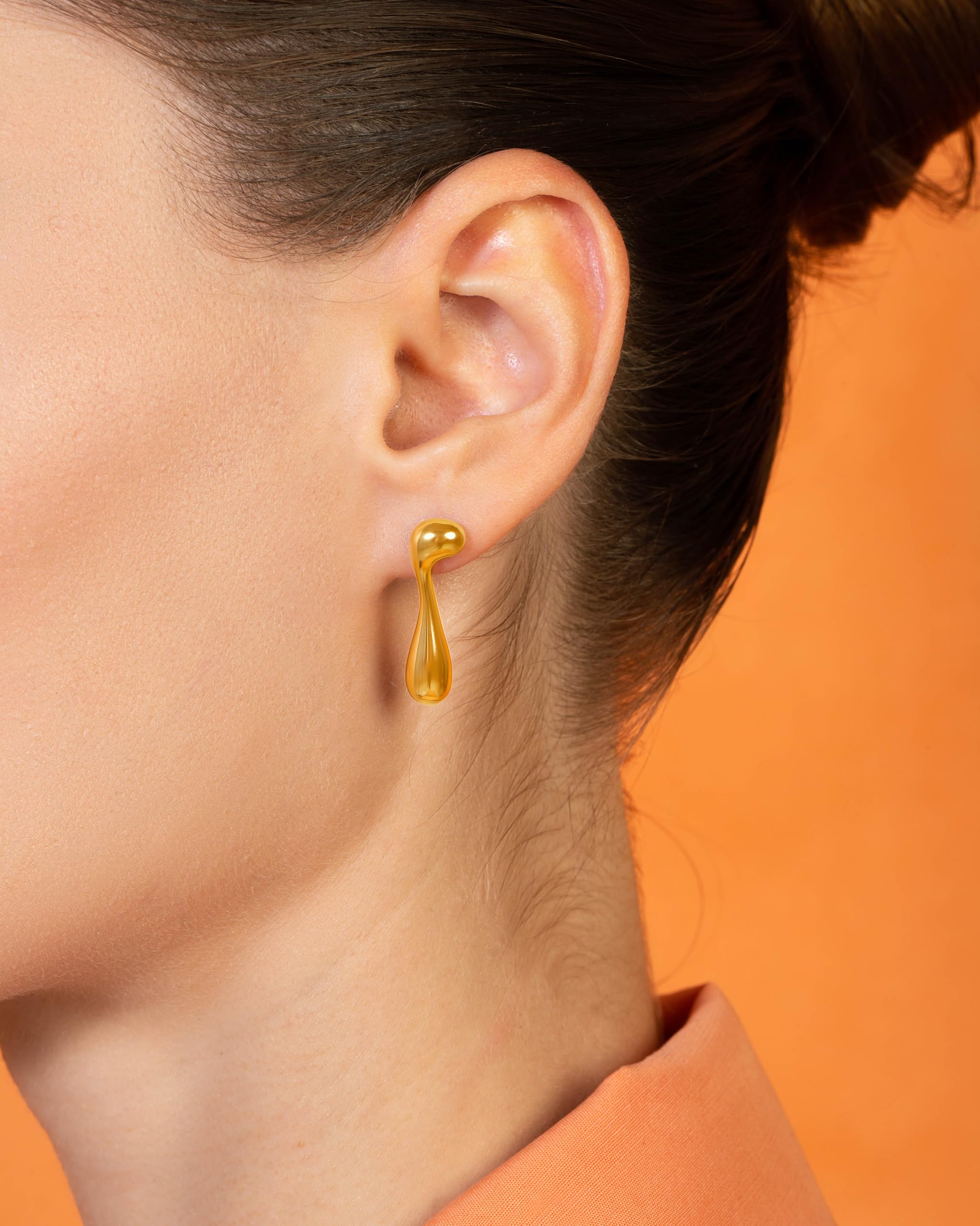 Asymmetrical Earrings, Dripping Mismatched Melting Liquid Dangle Drop Earrings, 18K Gold Plated Stainless Steel Gift for Women (Gold)